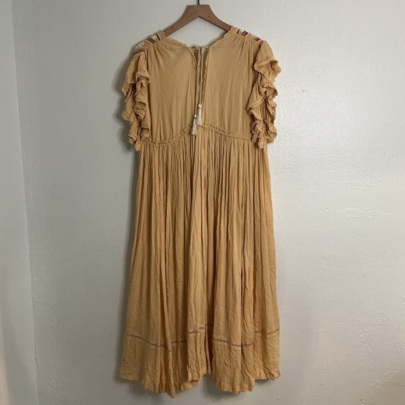 Free People Natural Will Wait for You Midi Dress size medium yellow - Picture 7 of 7